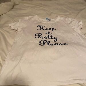 Draper James Keep it Pretty Please White and Blue Short Sleeve Tee M Preppy